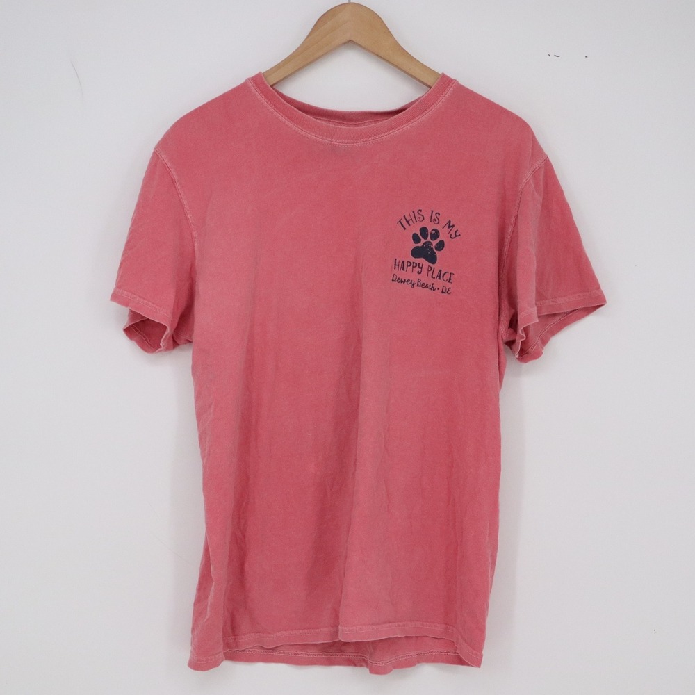 Comfort Colors T-Shirt Mens M Garment Dye Pink Dewey Beach Dog Graphic Excellent
